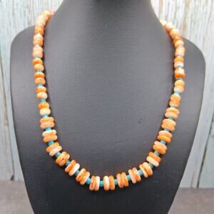 Southwestern Spiny Oyster Turquoise Beaded Necklace 20inch Graduated Design